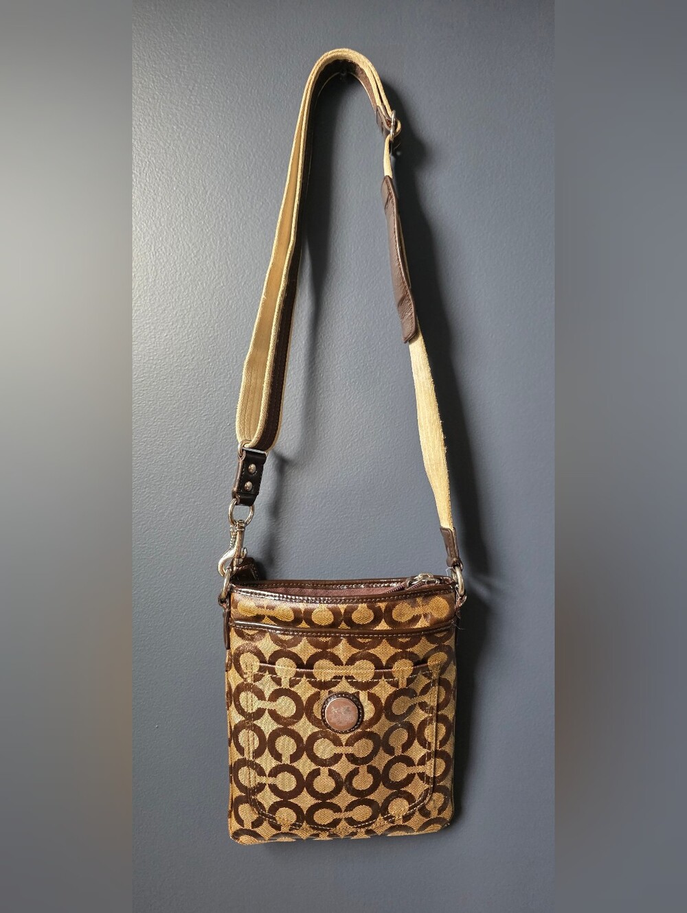 Coach Brown and Tan Signature Crossbody